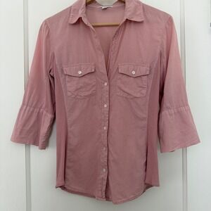 James Perse Rose Pink Sheer Slub Side Panel Shirt Button Down Size 2/M